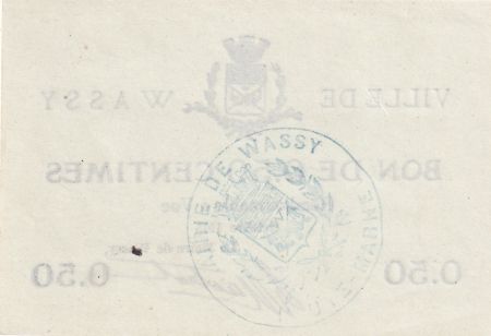 France 0.50 centimes - Ville de Wassy - Octobre 1915