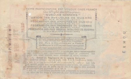 France 1/10 Loterie Nationale - Les gueules cassées - 1938 - TB