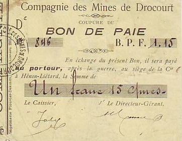 France 1,15 F Drocourt Cie.des mines Bon de paie