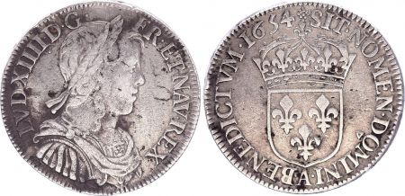 France 1/2 Ecu Louis XIIII a la mèche longue - 1654 A paris