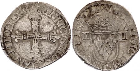 France 1/4 Ecu Henri III - 1586 T Nantes - Argent