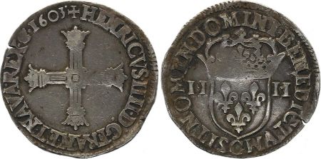 France 1/4 Ecu Henri IV - 1603 C saint-Lô - Argent