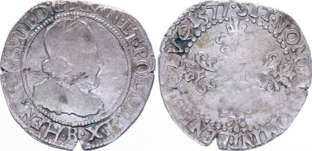 France 1/4 Franc  Henri III Col Fraisé - Argent - 1577 B Rouen