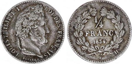 France 1/4 Franc Louis-Philippe 1er - 1834 H La Rochelle - Argent