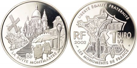 France 1,50 Euros  - Butte Montmartre - Paris - 2002 - Argent - avec certificat