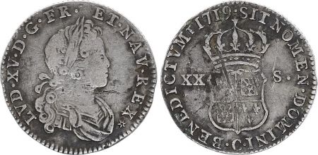 France 1/6 Ecu Louis XV - 1719 C Caen - Argent