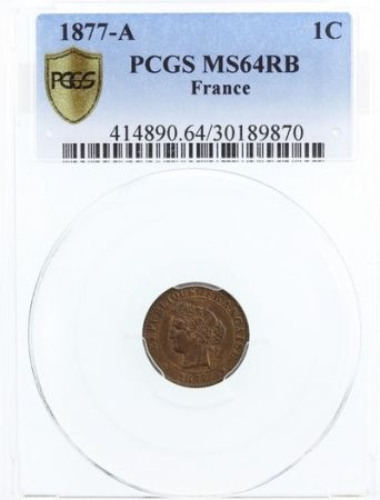 France 1 Centime Cérès - Troisième République - 1877 A - PCGS MS 64RB