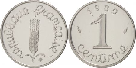 France 1 Centime Epi Piéfort 1980 - sous sachet Monnaie de Paris - Argent