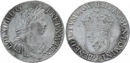 France 1 Ecu Louis XIV - Ecu mèche longue - 1653 L