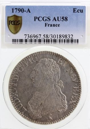 France 1 Ecu Louis XVI aux branches d\'olivier - 1790 A - PCGS AU 58