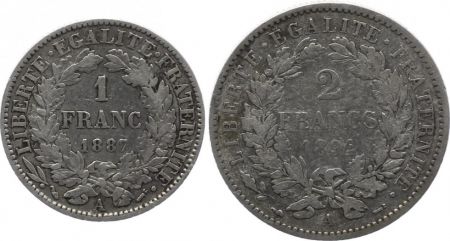 France 1 et 2 Francs Cérès Argent (1870-1895) - années variées