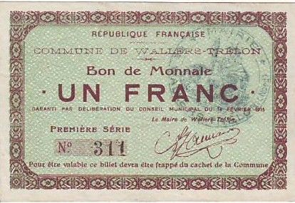 France 1 F Wallers-Trelon Bon de monnaie