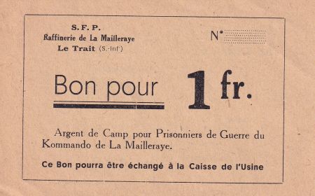 France 1 Franc - Bon de camp pour prisionniers de Guerre - SUP+