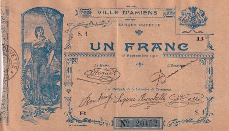 France 1 Franc - Chambre de Commerce d\'Amiens - 1914 - Série S.1 - P.7-2