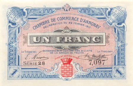 France 1 Franc - Chambre de Commerce d\'Annonay 22-02-1917 - SPL
