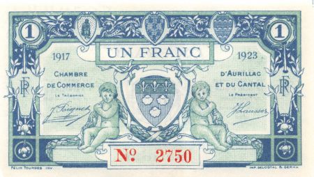 France 1 Franc - Chambre de Commerce d\'Aurillac et du Cantal 1917 - P.NEUF