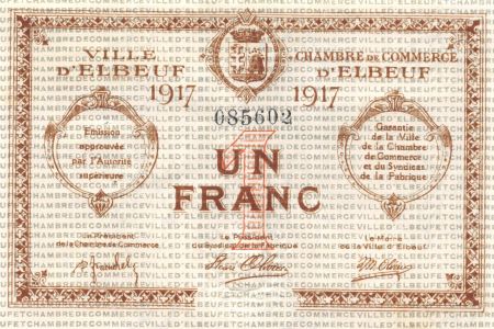 France 1 Franc - Chambre de Commerce d\'Elbeuf  1917 - SUP