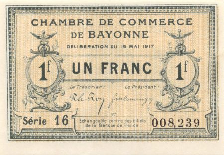 France 1 Franc - Chambre de Commerce de Bayonne 1917 - P.NEUF