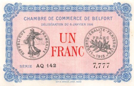 France 1 Franc - Chambre de Commerce de Belfort 1916 - SPL