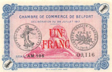 France 1 Franc - Chambre de Commerce de Belfort 1917 - P.NEUF