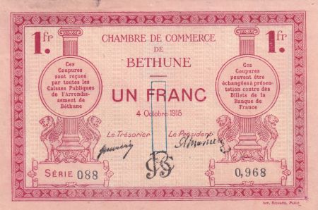 France 1 Franc - Chambre de Commerce de Béthune - 04-10-1915 - Série 088
