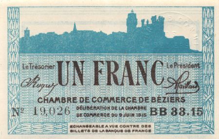France 1 Franc - Chambre de Commerce de Béziers 1915 - SPL