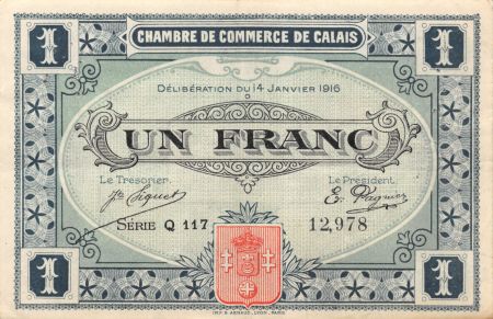 France 1 Franc - Chambre de Commerce de Calais 1916 - TTB