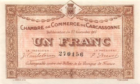 France 1 Franc - Chambre de Commerce de Carcassonne 1914 - SUP