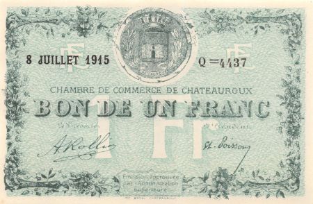 France 1 Franc - Chambre de Commerce de Châteauroux 1915 - P.NEUF