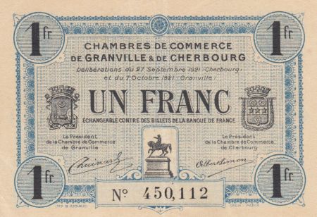 France 1 Franc - Chambre de Commerce de Cherbourg 1921 - SPL