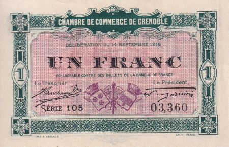 France 1 Franc - Chambre de commerce de Grenoble - 1916 - Série 105 - P.63-6