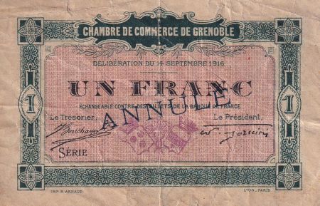 France 1 Franc - Chambre de commerce de Grenoble - Annulé - P.63-7