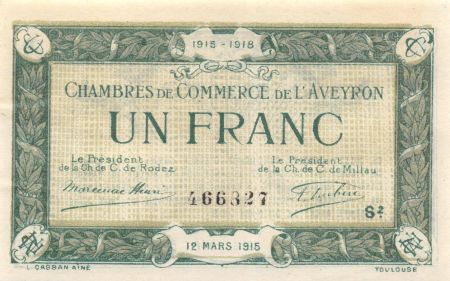 France 1 Franc - Chambre de Commerce de l\'Aveyron 12-03-1915 - SPL
