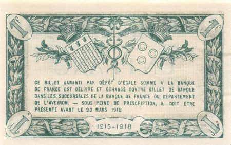 France 1 Franc - Chambre de Commerce de l\'Aveyron 12-03-1915 - SPL