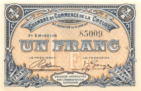 France 1 Franc - Chambre de Commerce de la Creuse 1917 - SUP