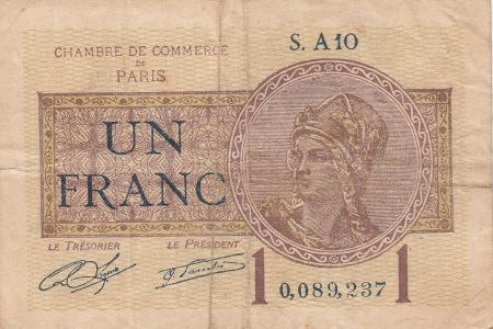 France 1 Franc - Chambre de Commerce de Paris - 1919-1922 - TB - Série A.10