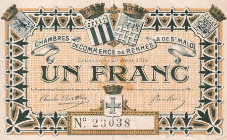 France 1 Franc - Chambre de commerce de Rennes et Saint-Malo - 1915 - P.105-3