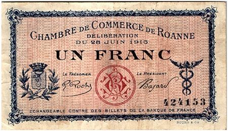 France 1 Franc - Chambre de Commerce de Roanne 1915 - TTB