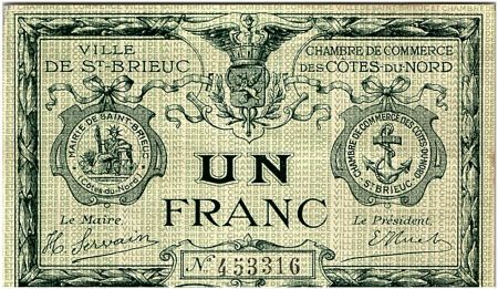 France 1 Franc - Chambre de Commerce de Saint Brieuc ND (1914-1918) - TTB
