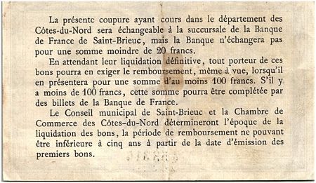 France 1 Franc - Chambre de Commerce de Saint Brieuc ND (1914-1918) - TTB