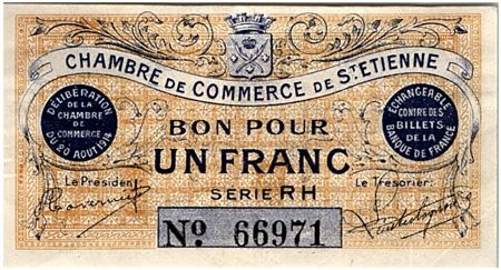 France 1 Franc - Chambre de Commerce de Saint-Etienne 1914 - SUP