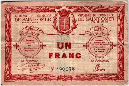 France 1 Franc - Chambre de Commerce de Saint Omer 1914 - TTB
