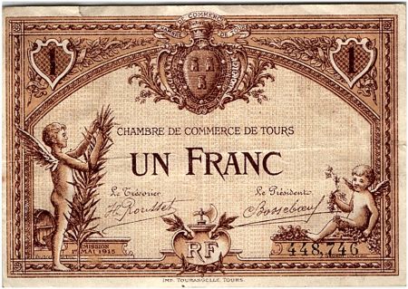 France 1 Franc - Chambre de Commerce de Tours 1915 - TTB