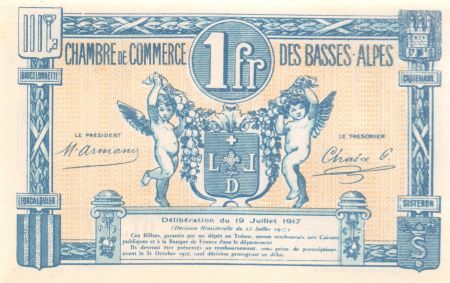France 1 Franc - Chambre de Commerce des Basses-Alpes 1917 - P.NEUF