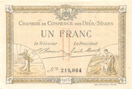 France 1 Franc - Chambre de Commerce des Deux-Sèvres 1915 - SUP