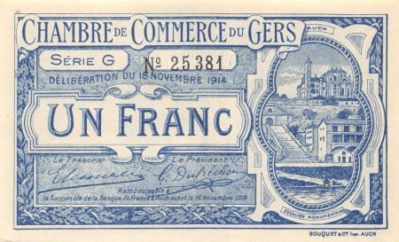 France 1 Franc - Chambre de Commerce du Gers 1914 - P.NEUF