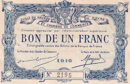 France 1 Franc - Chambre de commerce du Havre - 1916 - P.68-15