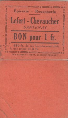 France 1 Franc - Lefert - Chevaucher - 1914-1918 - Santenay