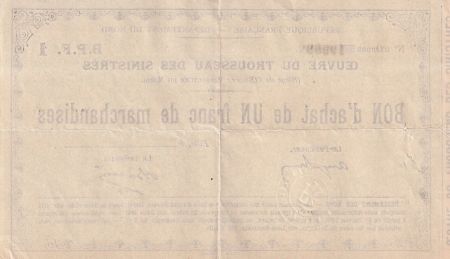 France 1 Franc - Oeuvre du Trousseau des réfugiés - Lille - 1916