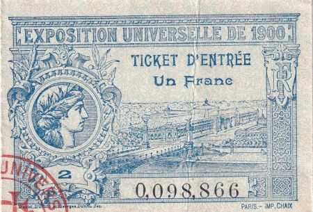 France 1 Franc - Ticket d\'entrée Exposition Universelle de Paris - 1900